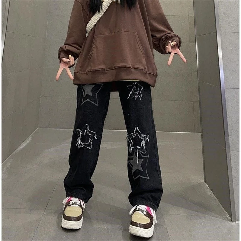 American street style pants children's national fashion large size fat mm hip hop loose straight tube wide leg jeans fashion