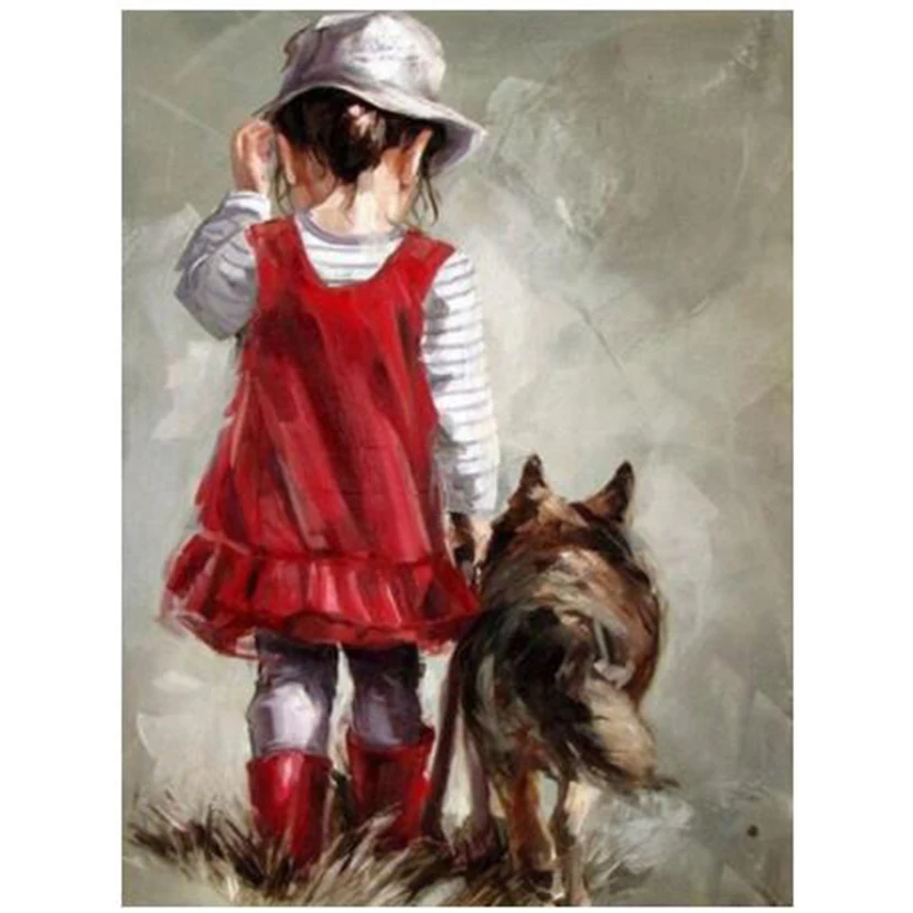 

DIY Diamond Painting 5D Full Diamond Embroidery Mosaic Little Girl and Dog Diamond Art Picture Cross Stitch Crafts Kit BM265