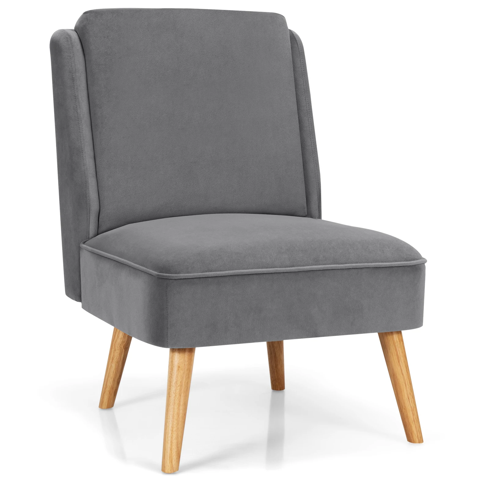 Giantex Armless Accent Chair Velvet Living Room Chair w/ Rubber Wood Legs Grey