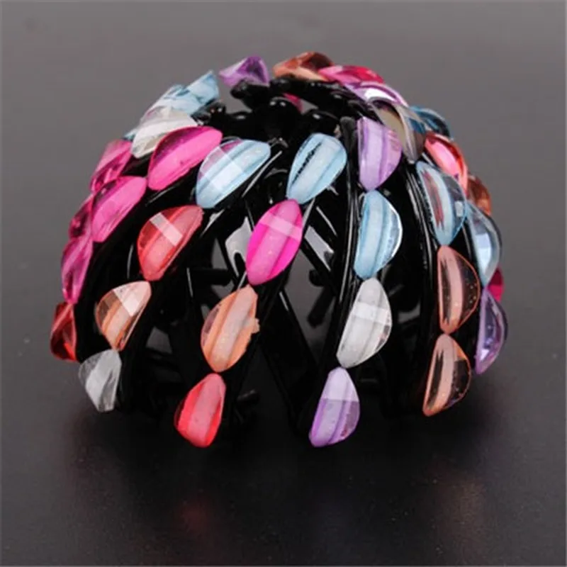 2021 New Fashion Women's Bird Nest Expanding Crystal Tail Hair Bun Holder Clips Claw Pins Hairdresser