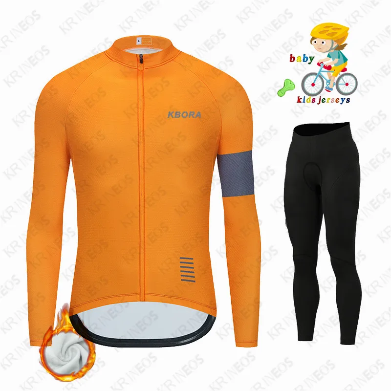 KBORA Kids Cycling Jersey Set Winter Thermal Fleece Children Cycling Clothing Bike Bicycle Bike Suit Boys Cycling Ropa Ciclismo