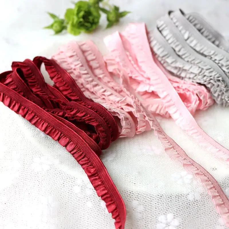 1CM Wide Elastic Ruffle Embroidered Fungus Lace Ribbon Trim Stretch Webbing Dolls Clothing Handmade DIY Sewing Material 7Colors