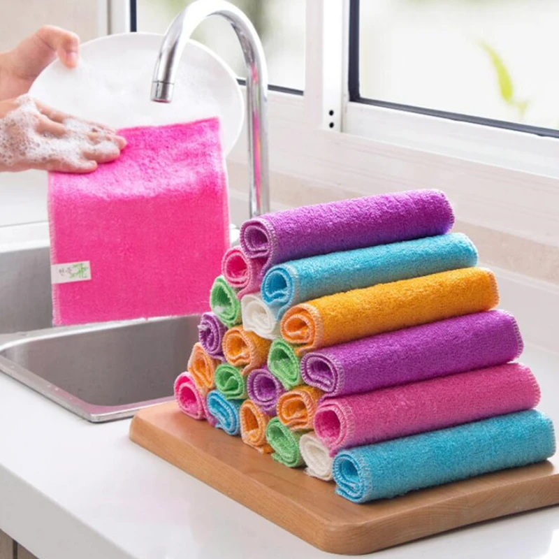 Kitchen Anti-grease Dishcloth Wiping Rag Bamboo Fiber Towel Cleaning Cloth Household Washing Disrag Kitchen Cleaning Towel Wiper