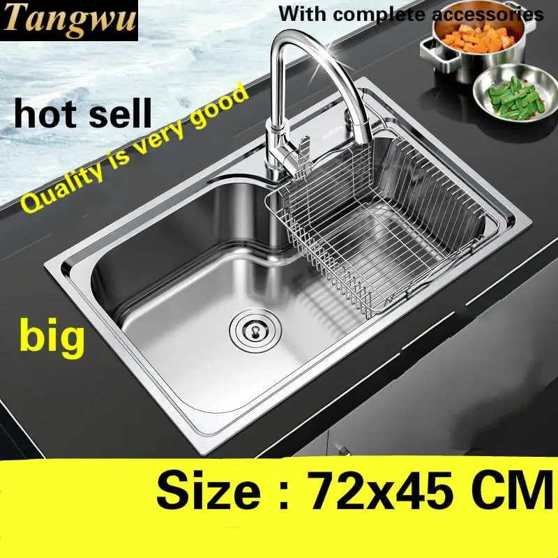 

Free shipping Household standard big Kitchen sink durable 0.8mm food grade stainless steel hot sell 72x45 CM