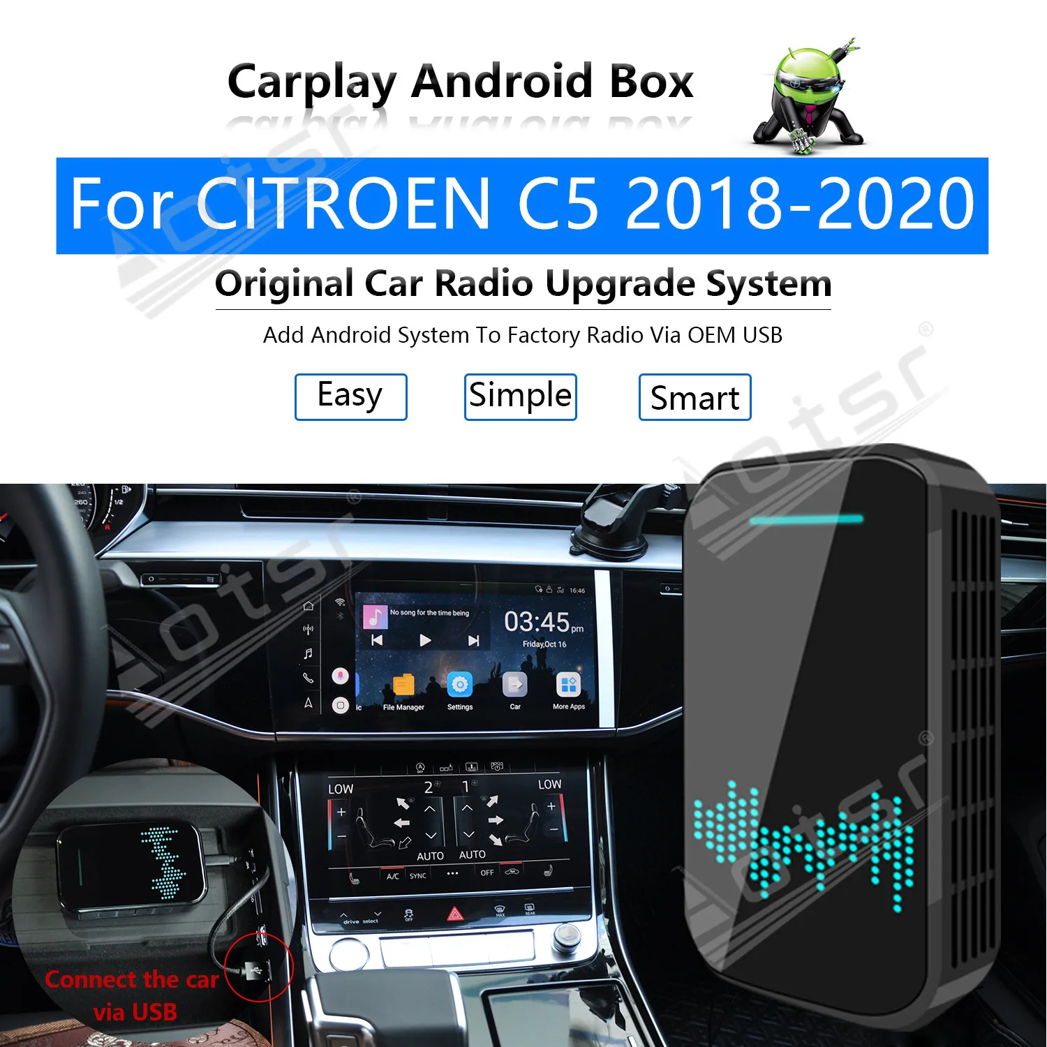 32GB For CITROEN C5 2018 2019 2020 Car Multimedia Player Android System Mirror Link GPS Map Apple Carplay Wireless Dongle Ai Box