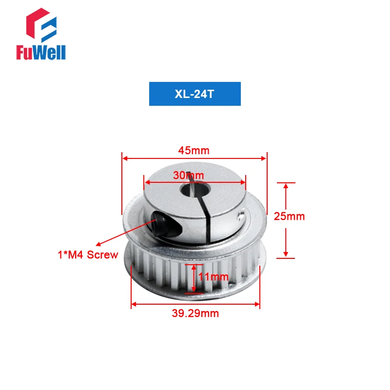 XL-24T Timing Pulley Clamp Type 24Teeth Transmission Belt Pulley 5/6/8/10/12/15mm Bore 11mm Width XL 24T Synchronous Pulley