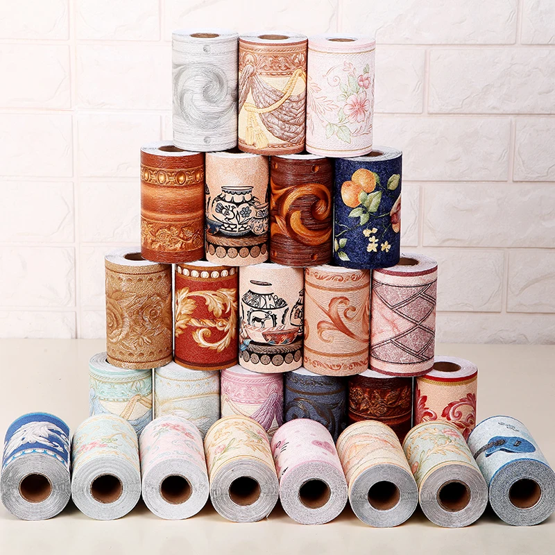 5M PVC Self-Adhesive Baseboard Wall Sticker Floral Skirting Waistline Stickers Waterproof 3D Wall Border Room Bathroom Decor