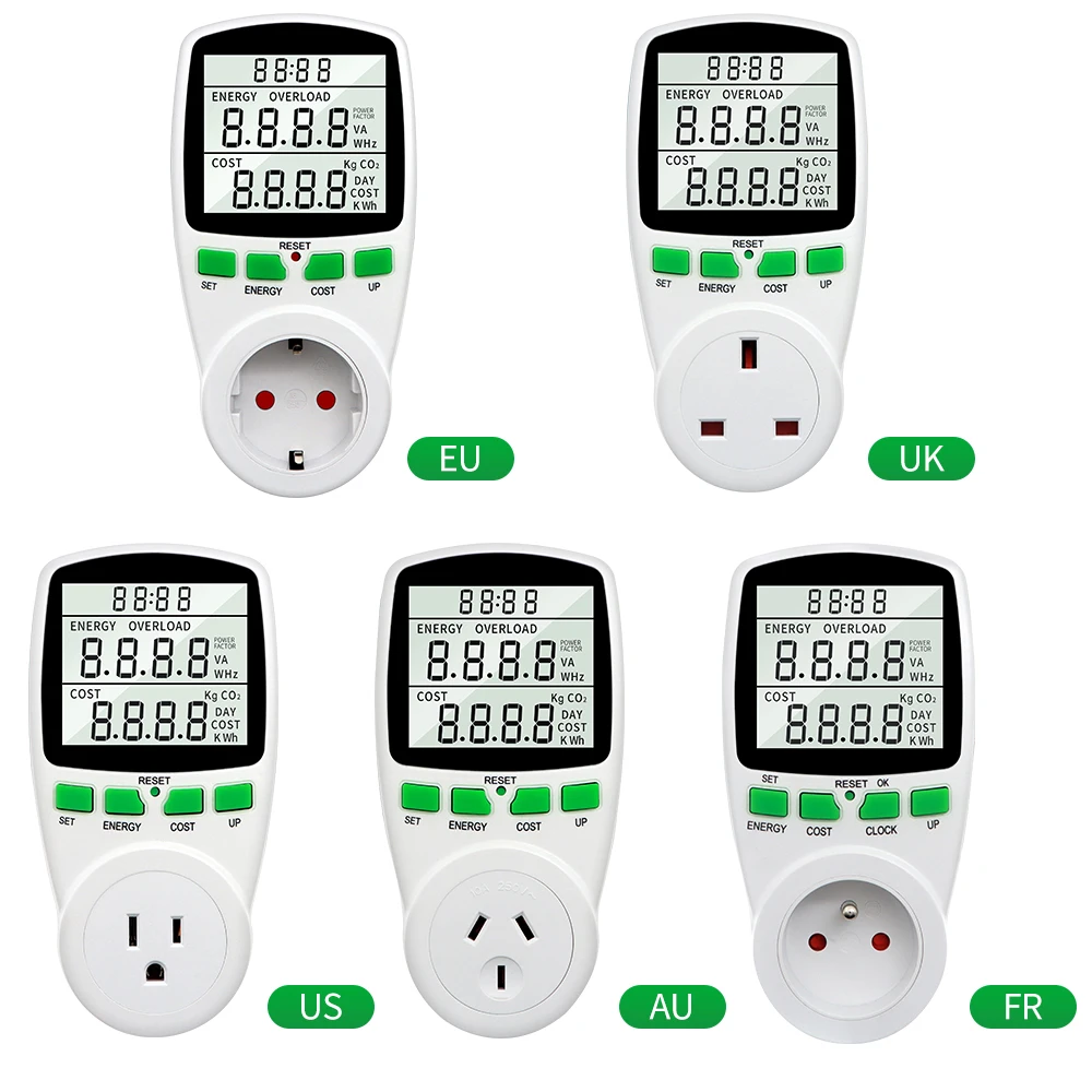 Energia elektryczna miernik watomierz LCD licznik energii gniazdo elektryczny Tester pomiar moc wyjściowa analizator ue usa UK AU BR FR wtyczka