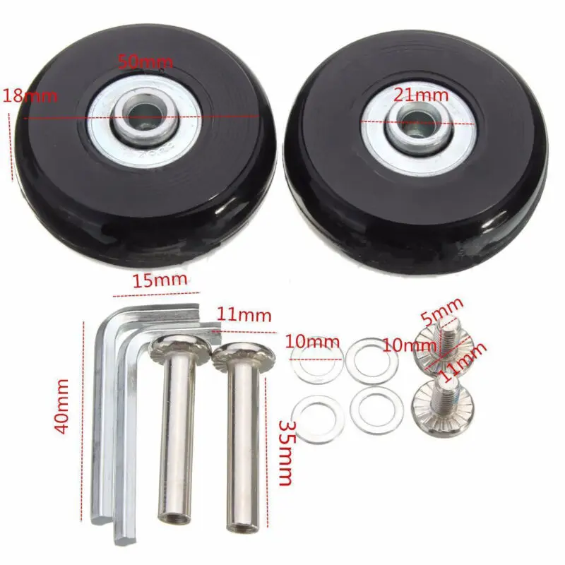 New 2 Set Luggage Suitcase Replacement Wheels Repair OD 50mm Axles Deluxe Useful New