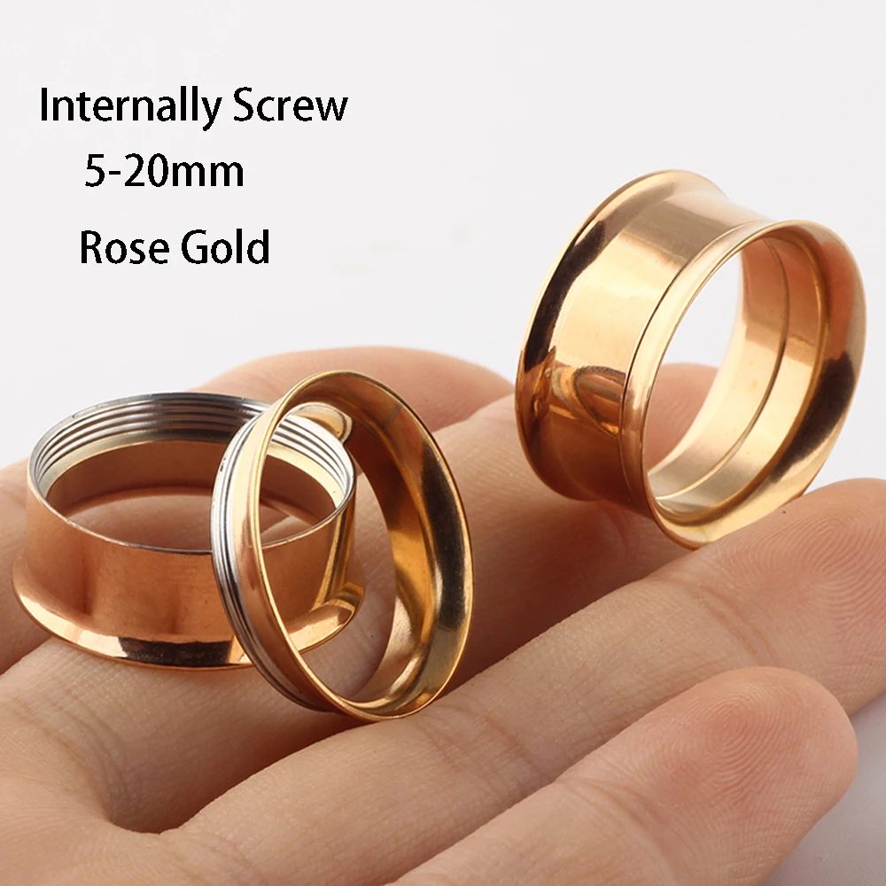 TIANCIFBYJS Rose Gold Steel Screw Ear Tunnels 00 Gauges for Women Earring Plugs Expander Stretchers Piercing Body Jewelry 5-20mm