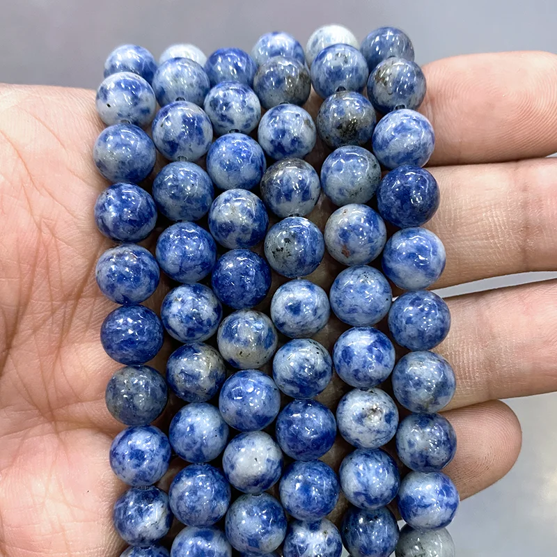 4 6 8 10 12 14MM Natural Dot White Blue Vein Sodalite Loose Round Beads 15