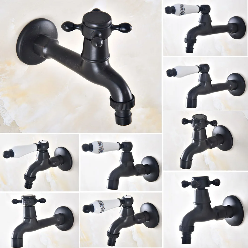 Black Brass Basin Faucet Kitchen Faucet Garden taps Wall Mounted Lavatory Bathroom Mop Water Tap Washing Machine Faucet