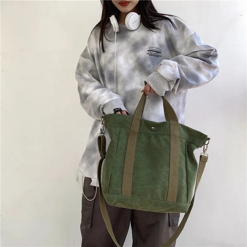 Korean version of ins fashion large-capacity canvas bag women casual solid-colored tote bag travel one-shoulder bag tote bag