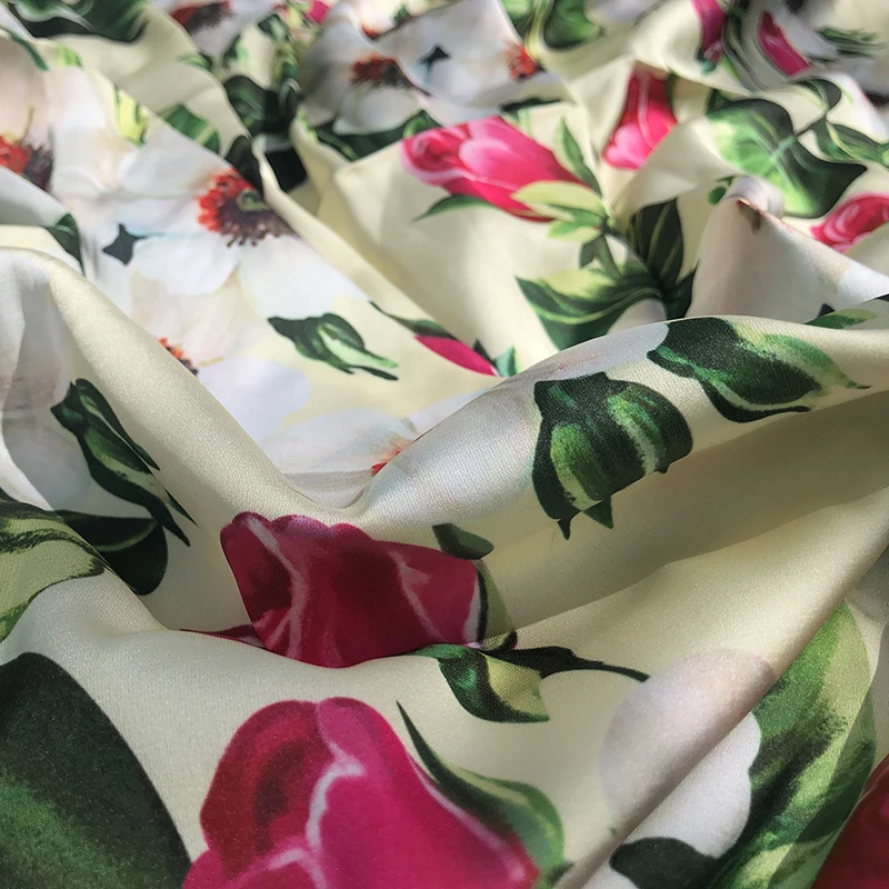 50x145cm Rose Printed Polyester Stretch Satin Fabric Cloth Factory Custom Drape Shirt Women Dress Pants DIY Children\'s Fabric