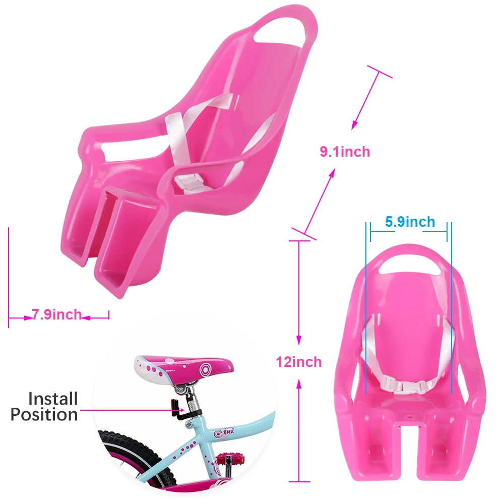 HILAND, tija de sillín de bicicleta para niños, asiento de muñeca con soporte para bicicleta de niño con pegatinas decorativas, bicicleta de bebé,