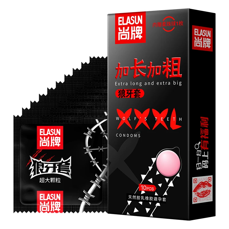 Elasun 10pcs Condoms with Large Spike Particle For Men with Penis Extender Soft Ball Lengthen 3cm Condom Penis Sleeve Sex Toy