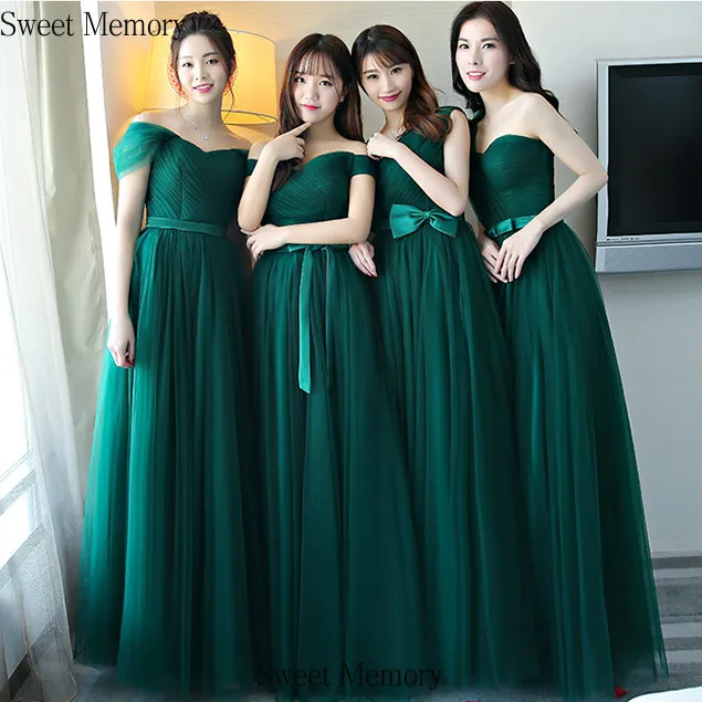 Custom Made Green Bridesmaid Dresses Long Elegant Women Dress Lady Lace Up Tulle Wedding Party Robe Special Occasion Formal Gown