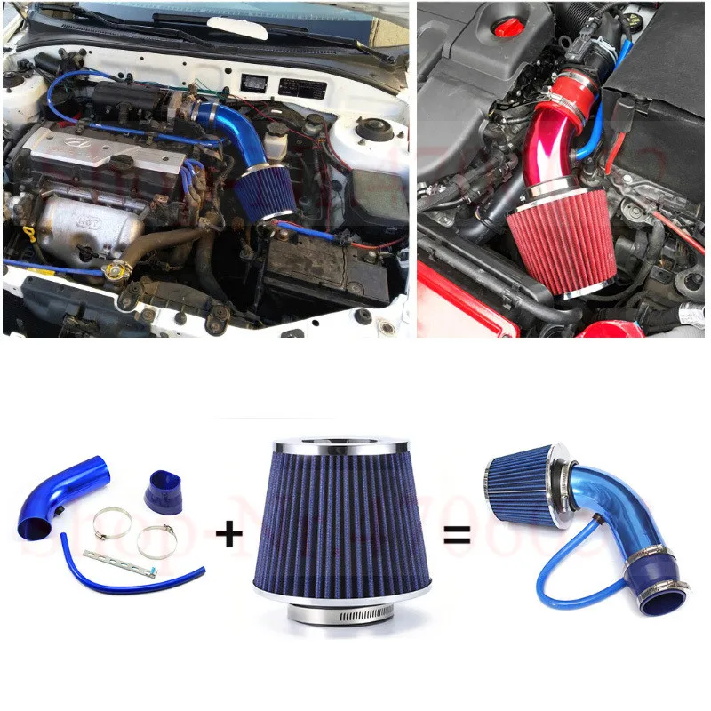 Alumimum 3'' 75mm Car Cold Air Intake System Turbo Induction Pipe Tube+Cone Air Filter