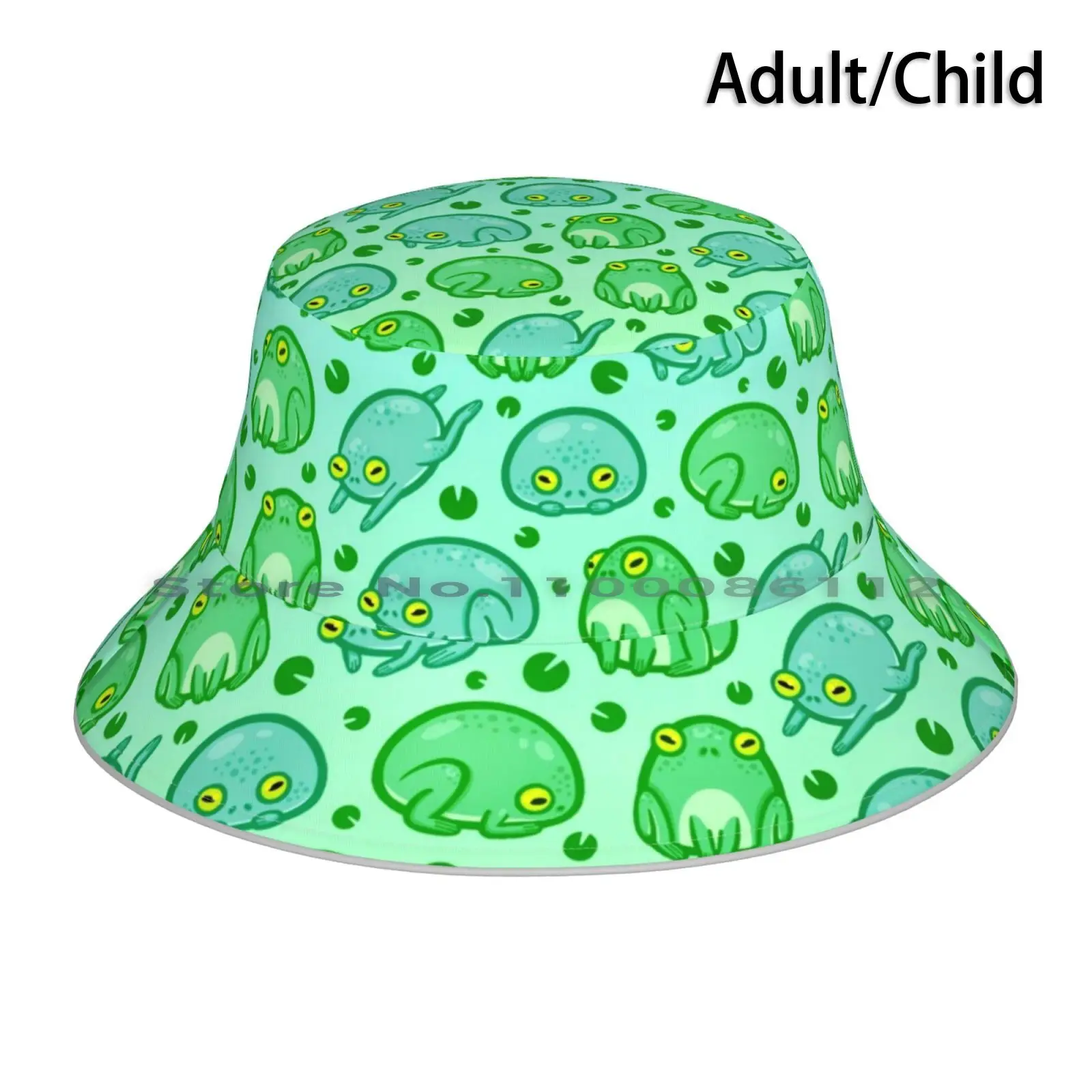 Friendly Frogs Bucket Hat Sun Cap Frogs Animals Patterns Cute Amphibious Amphibians Lily Pads Green Tree Frog Australian Anura