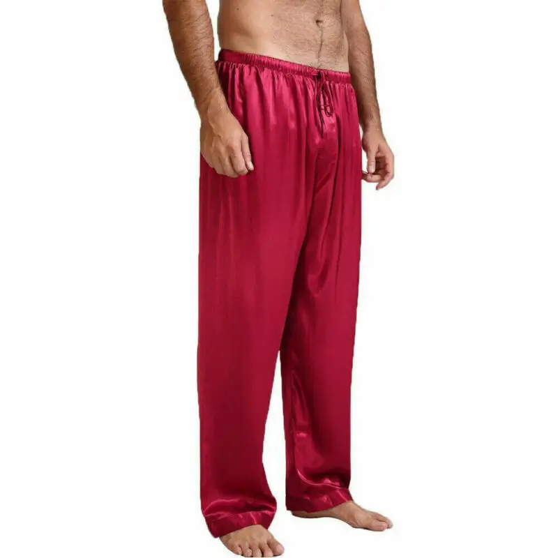 Casual Men Pants Loose Silk Satin Pajamas Nightwear Sleepwear Pyjamas Pants Sleep Bottoms Trousers