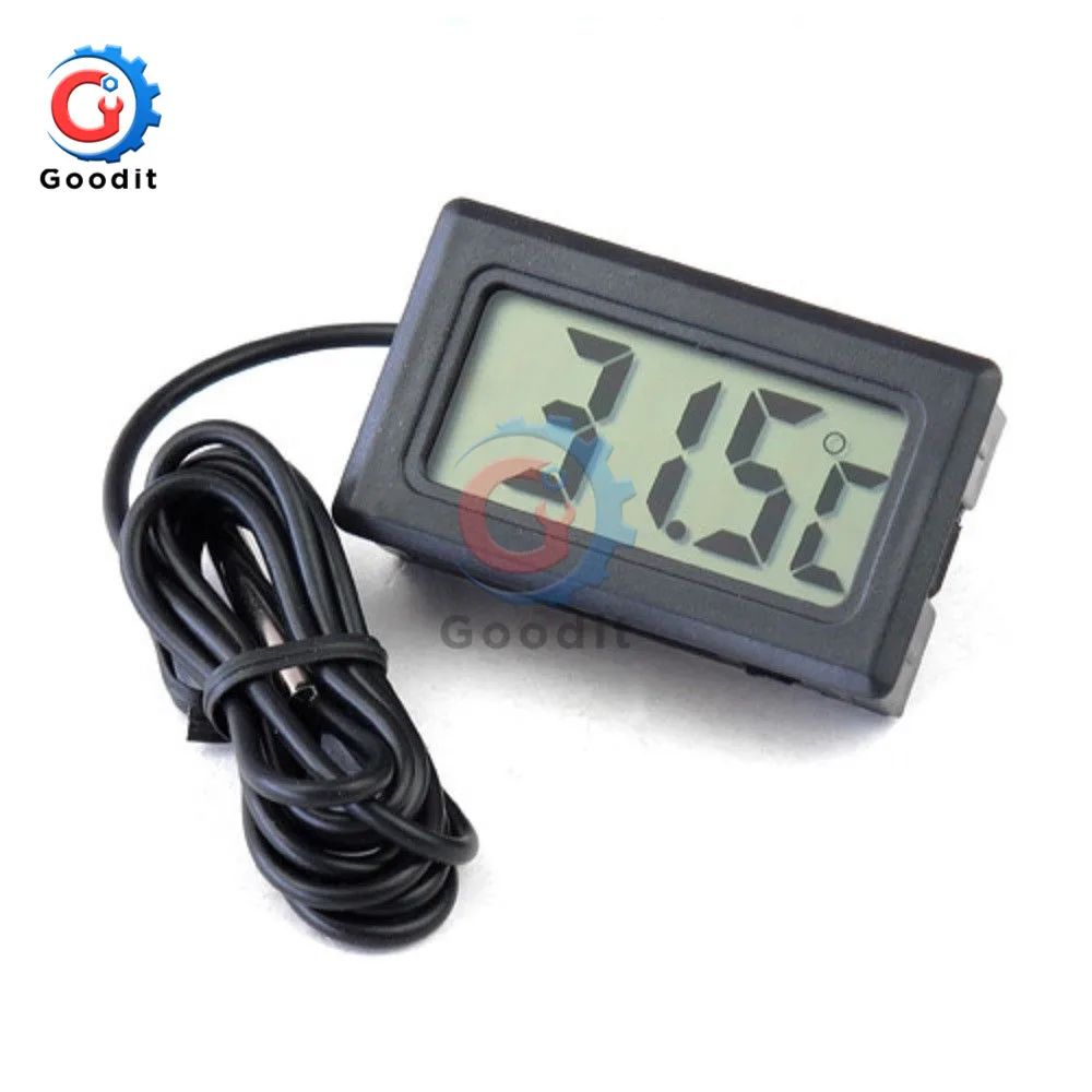 Mini LCD Digital Thermometer  -20~110 ℃ Refrigerator Fridge Thermometer indoor outdoor Probe 1M for Freezer Temperature Black