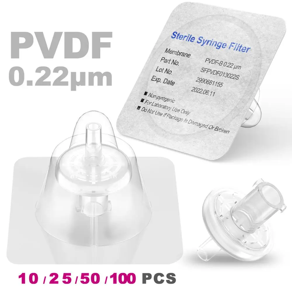 Sterile Syringe Filters,PVDF Membrane 0.22μm Pore Size,13mm Diameter,10/25/50/100 Pcs Individually Packed by Ks-Tek