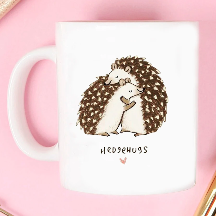 Hedgehog hugging mug wedding anniversary Valentine's day gift 350ml ceramic coffee mugs