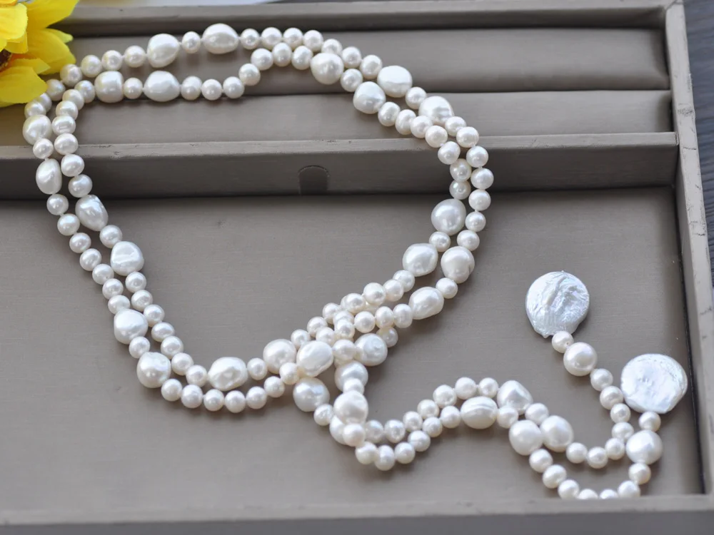 

MCT·STAR Z10557 50" 20mm Round Baroque Coin White Freshwater Pearl Necklace