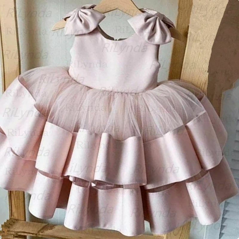 Baby Girl Dress Pink Match Hair Accessories Princess Girls Dresses Birthdy Party Communion Dresses Cute Kid Gown