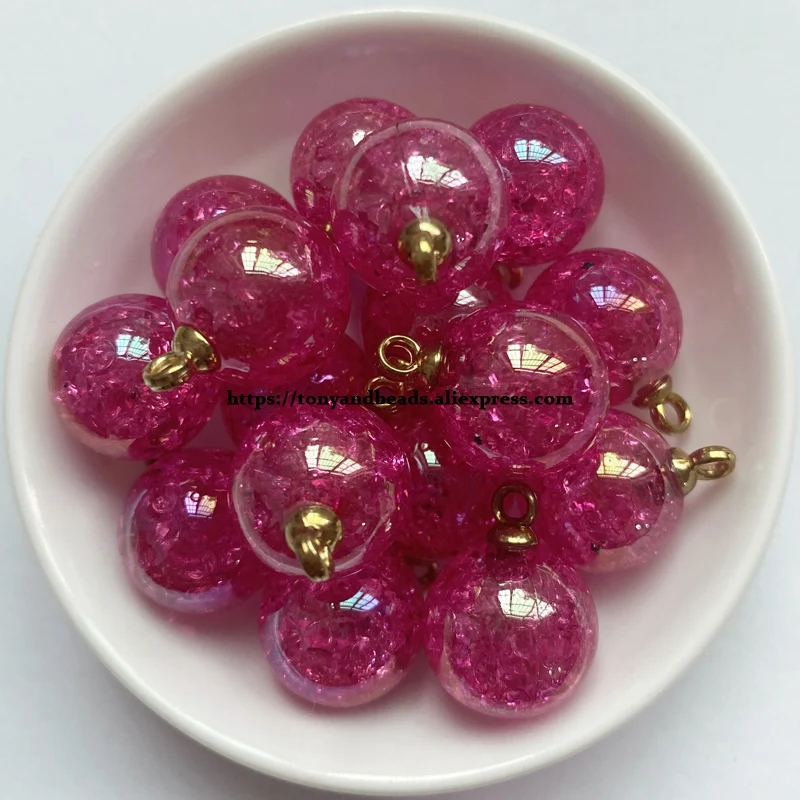 (1 Los = 10 Stück) Glänzende AB-Cracks Acryl-Kugelanhänger, Größe 15mm, 9 Farben für Schmuckherstellung DIY – Detail 4