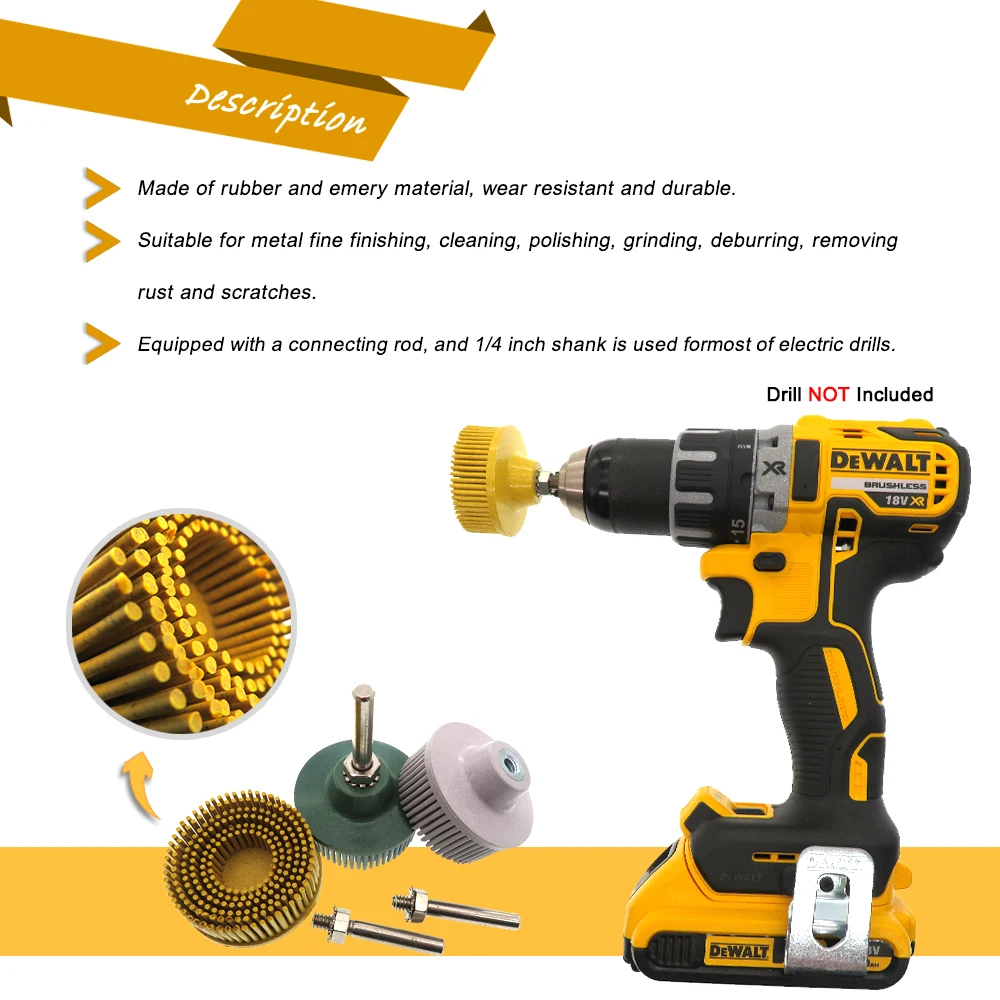 2 Inch Bristle Disc Rubber Abrasive Brush Polishing Wheel with 1/4 Inch Shank Attachment, Gasket Coating Removal Disc for Metal