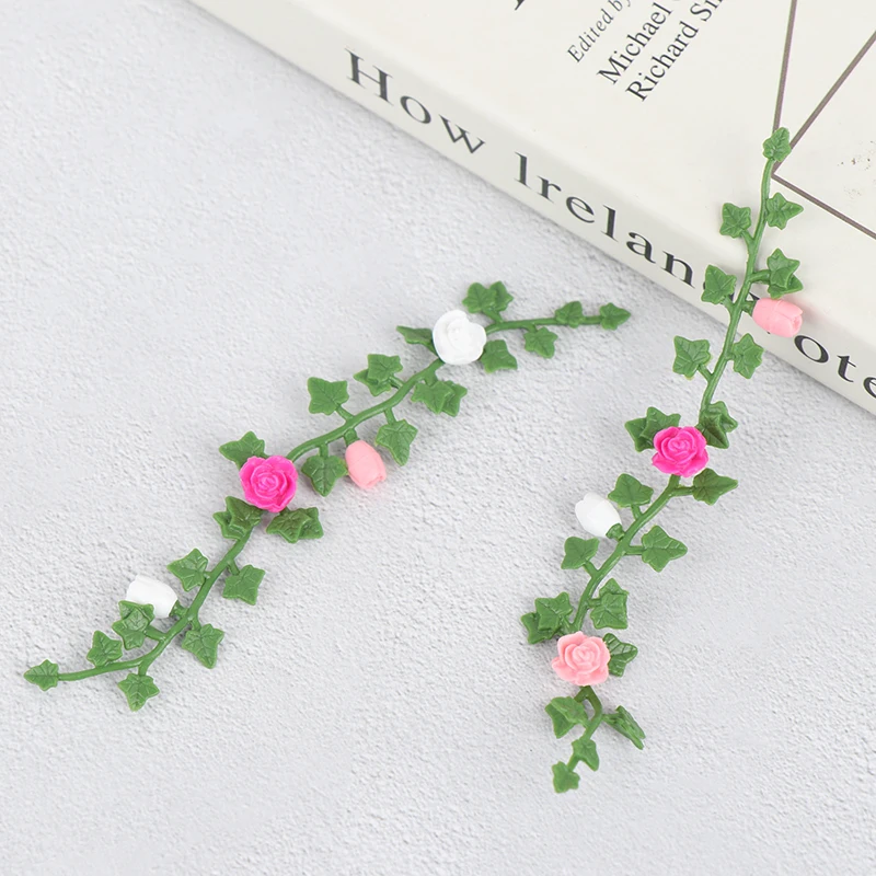 2Pcs Dollhouse DIY Mini Roses Doll House Miniature Flower Vine 1/12 Flowers Handcrafted Clay Colorful Cute Climbing Rose Wattle