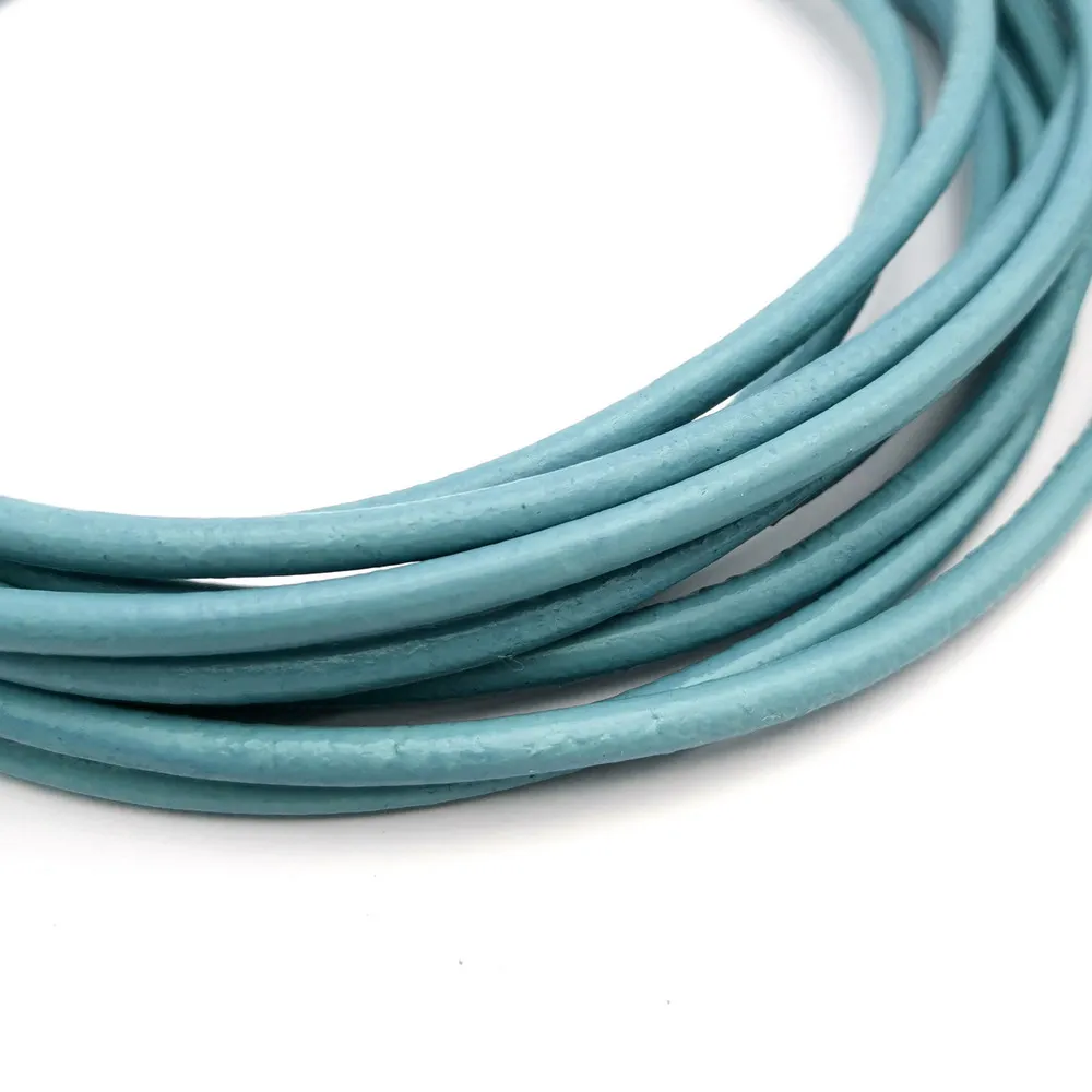 3 Yards 4.0mm Round Real Leather Strap Baby Blue Cow Hide Real Leather Cords for Jewelry Making