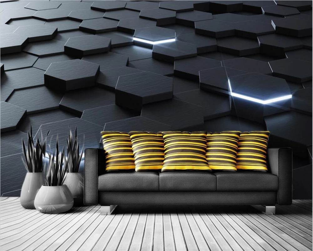 beibehang Customized modern new black personality three-dimensional metal geometric background wallpaper wall papers home decor