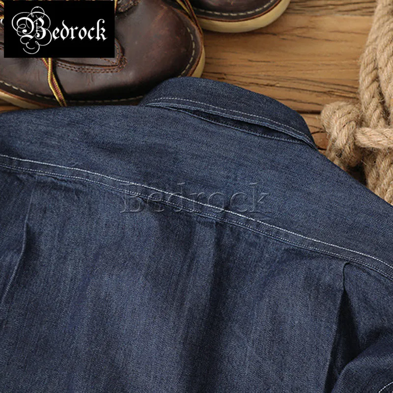 MBBCAR 8oz Cotton Wide Retro Double Pocket Long Sleeve Shirt Original Design Amekaji Classic Flap Denim Shirts For Men 9145