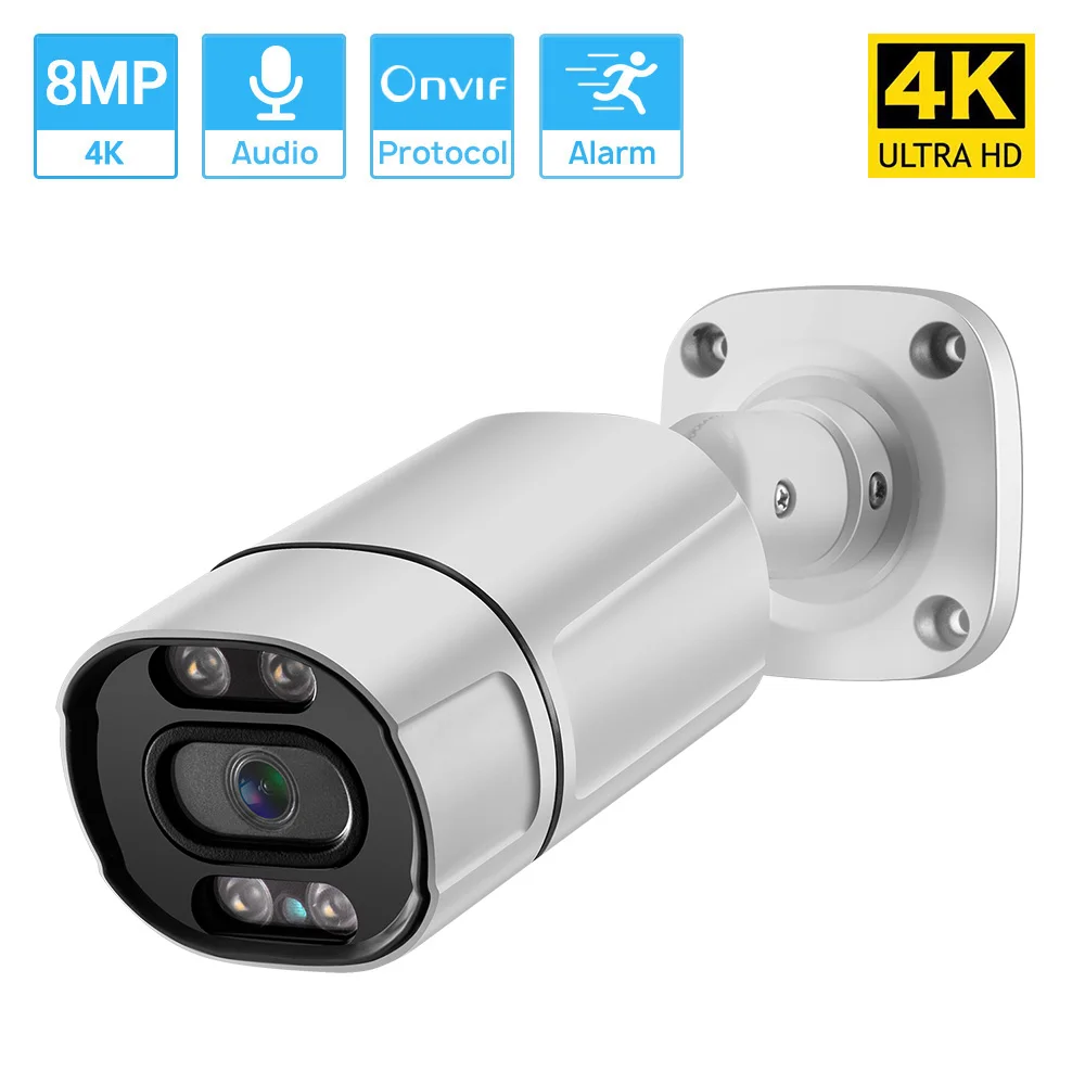 8MP 4K H.265 ONVIF IP Camera Waterproof Outdoor POE Camera Two Way Audio Color Nightvision Motion Detection CCTV Camera System