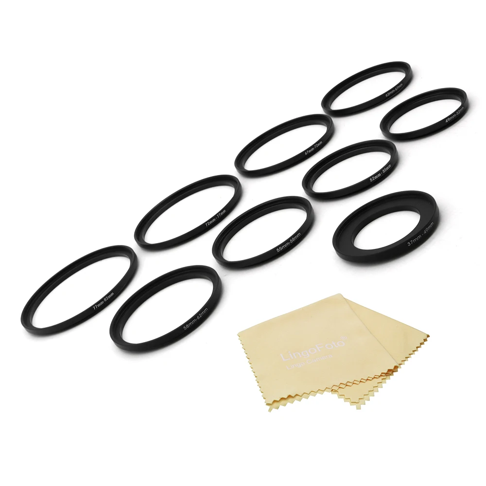 9-in-1 Metal Filter Adapter Step Up Ring Set , includes 37-49MM 49-52mm 52-55mm 55-58mm 58-62mm 62-67mm 67-72mm 72-77mm 77-82mm