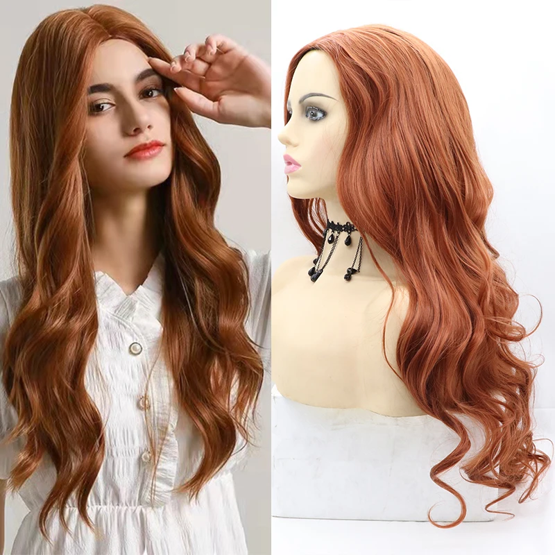 Cheap Long Curly Machine Made Body Wave Natural Red 99J Burgundy Wig Glueless Middle Part Cosplay Lolita Green Wigs For Women