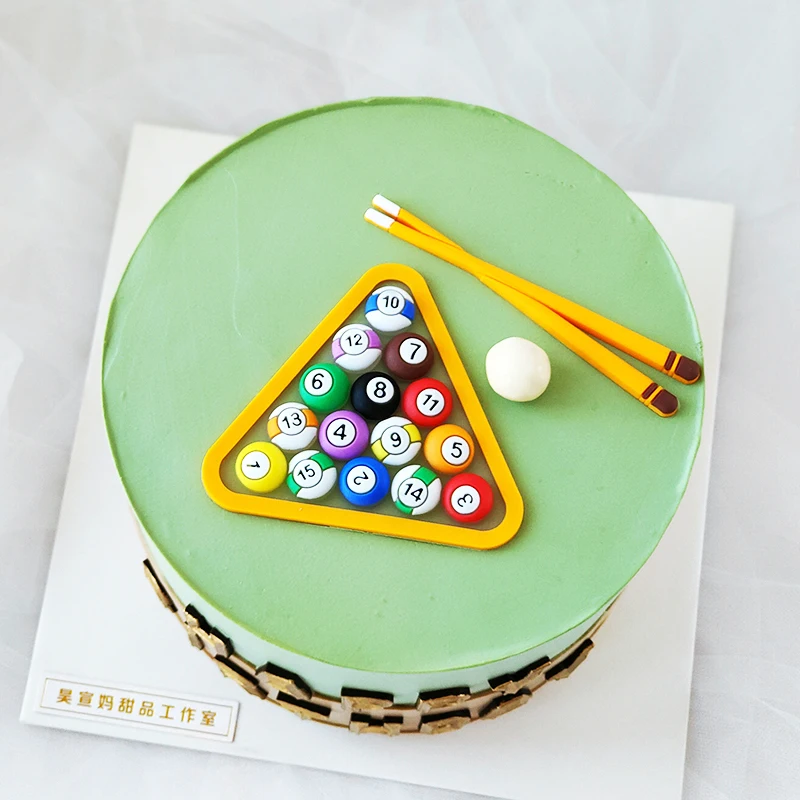 Billiards Set Boy Gift Party Cake Topper Card Snooker Table Tennis Dress English Letter Happy Baby Birthday Baking Mold Supplies