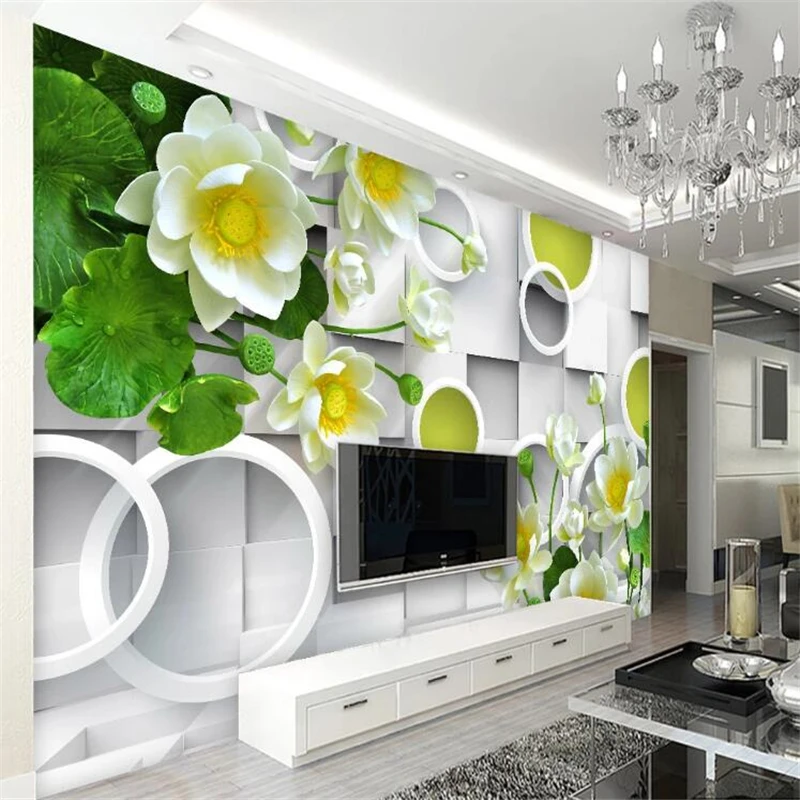wellyu Custom Wallpaper Simple and beautiful 3D circle lotus TV background wall papel pintado de pared papier peint tapeta