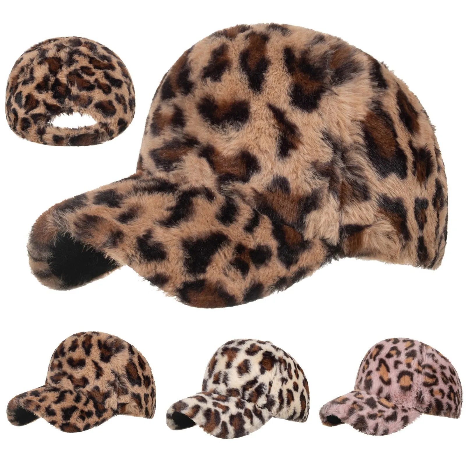 Winter Women Men Plush Keep Warm Leopard Printed Adjustable Baseball Cap Outdoor Casual Visors Hip Hop Hat Snapback Sun Hat#p3