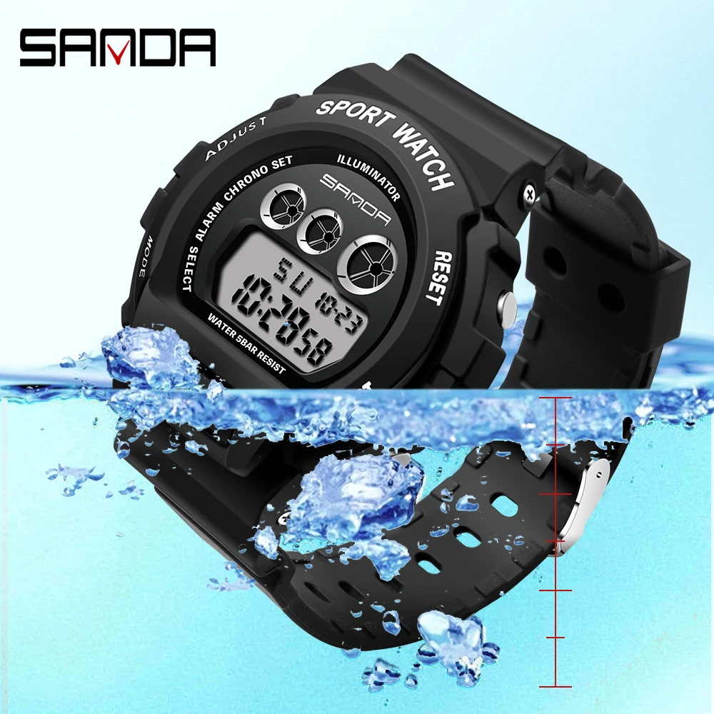 SANDA-reloj deportivo Digital para hombre, cronógrafo con pantalla LED, resistente al agua, alarma, cronógrafo