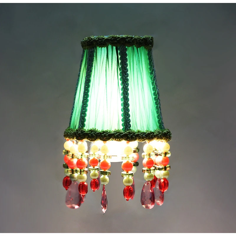 Medicci Home Decorative Handmade Lamp Shade Ethnic Bohemia Style Emerald Green Living Room Bedroom Cloth Lampshades With Tassels