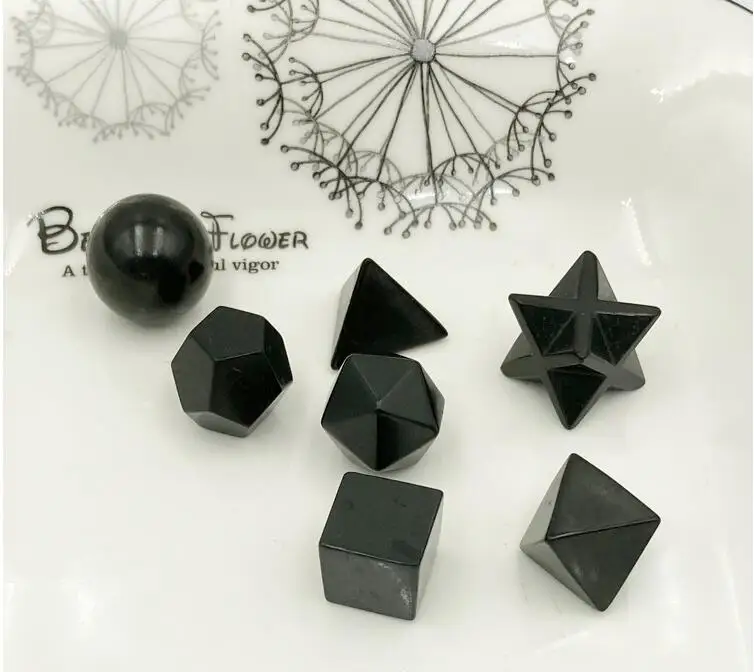 7pcs/Set Shungite Stone Chakra Therapy Set Russian Melcaba Healing Crystals Collection Set of 7 Stones for Mind Body Spirit