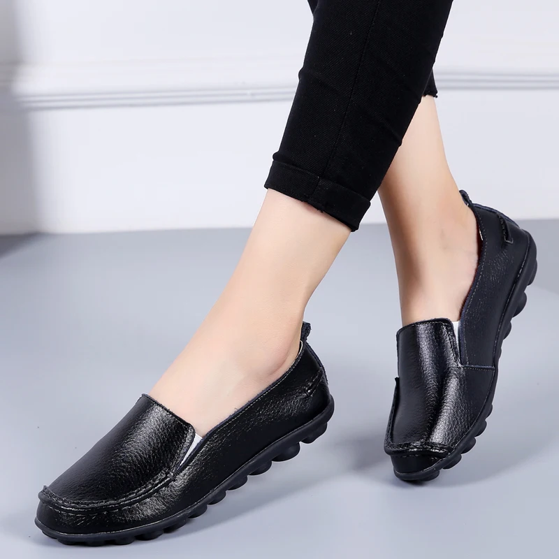 New Flat Shoes Woman Soft Women Casual Shoes Genuine Leather Flats Shoes Slip on Loafers Plus Size Women Shoesay69