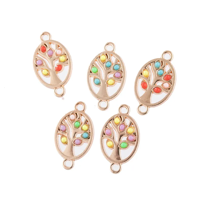 10 قطعة لون الذهب القلب الملونة شجرة الحياة موصل Charms ل سوار قلادة اتصال صنع المجوهرات DIY بها بنفسك اكسسوارات