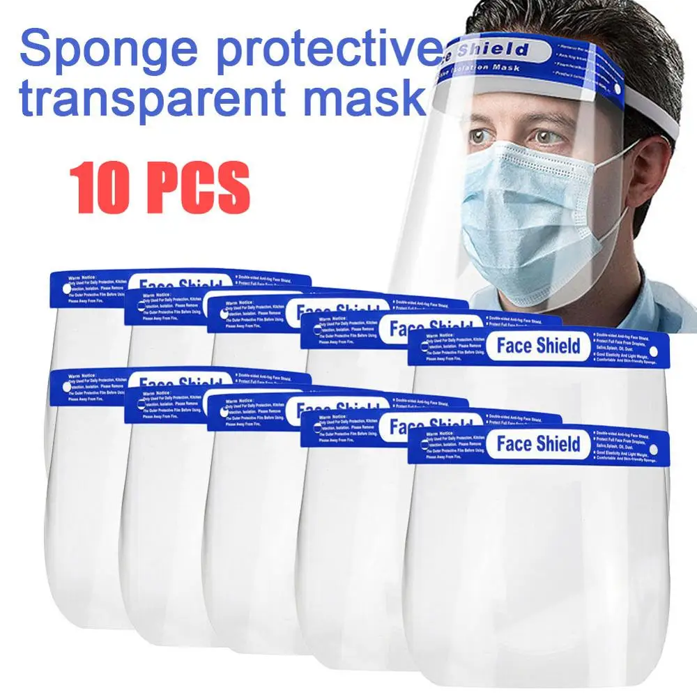 Mascarilla de seguridad transparente, máscara de protección facial con visera, antiniebla, antisaliva y antisalpicaduras, 10 unidades