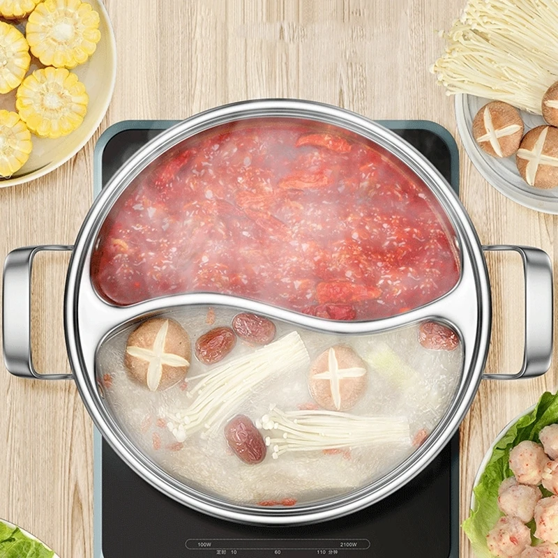 

Mandarin Duck Stainless Steel Hot Pot Divided Home Gas Induction Cooker Chinese Hotpot Fondue Chinoise Cooking Thick Bottom Pots