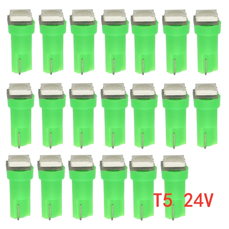 

20Pcs Green T5 5050 1SMD 24V Wedge Dashboard LED Bulbs Car Instrument Indicator Lights Auto Interior Accessories 37 73 74 79