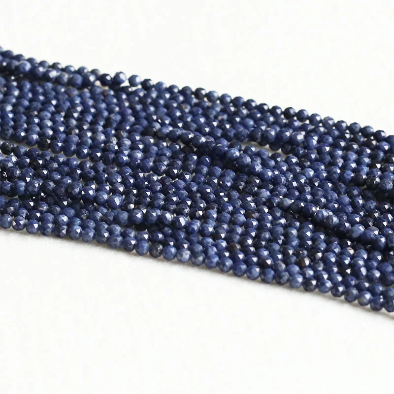 2 Strands Wholesale Natural Genuine Blue Sapphire Faceted RoundLoose Small Beads 15